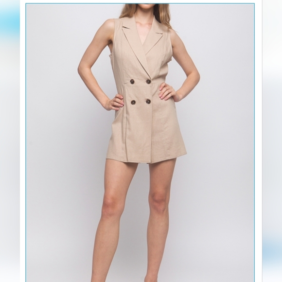 NWT Linen blend double breasted tan blazer romper - Picture 2 of 2